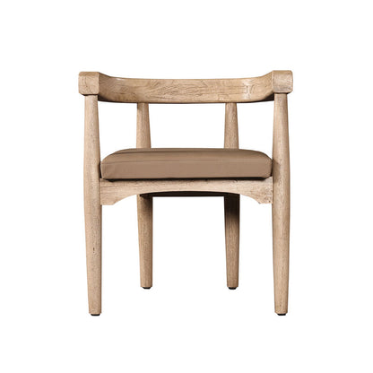 Wooden chair with a brown cushion on a white background