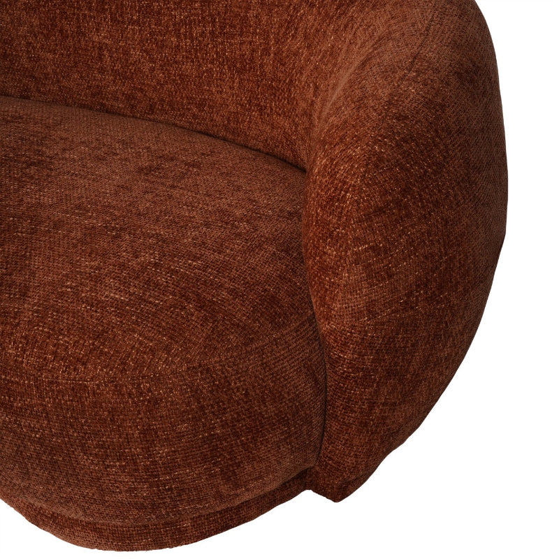 Close-up of a terracotta textured chair armrest on a white background