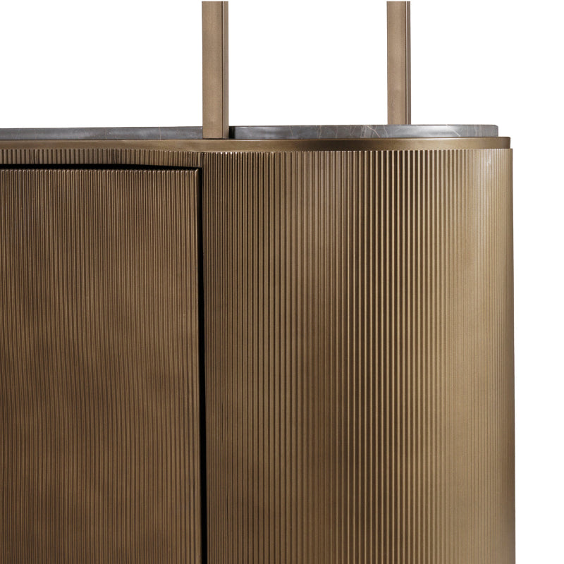 Bronze metal cabinet with ribbed design on a white background