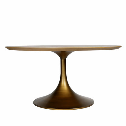 Round table with a gold pedestal base on a white background