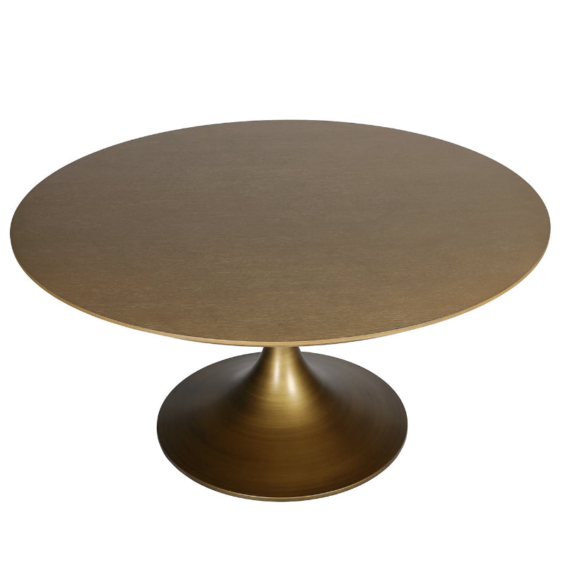 Round bronze table with a pedestal base on a white background