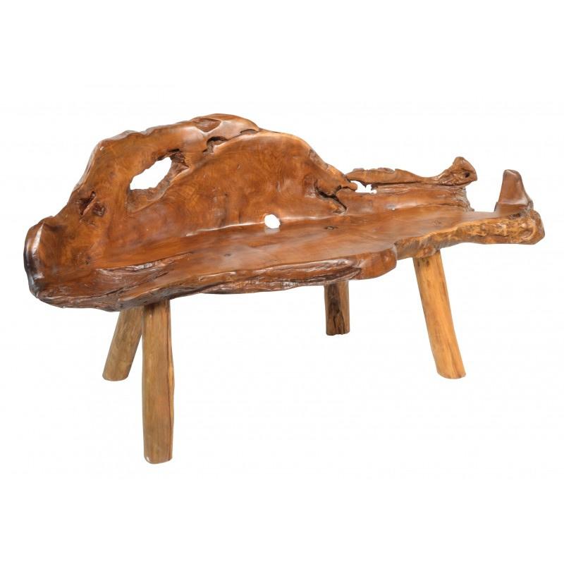 Wooden bench with natural, organic design on a white background