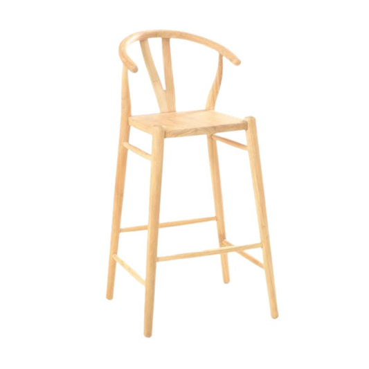 A light natural wood bar stool with a Wishbone backrest and four legs, shown against a plain white background.