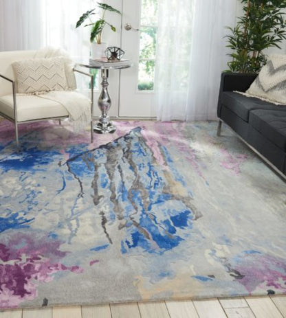 Nourison Prismatic Watercolour Statement Rug - Blue, Violet & Grey
