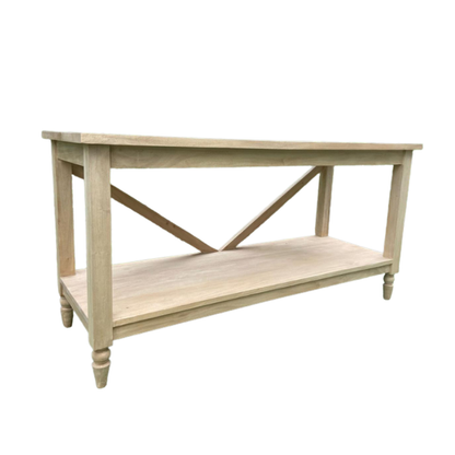 Wooden console table on a white background