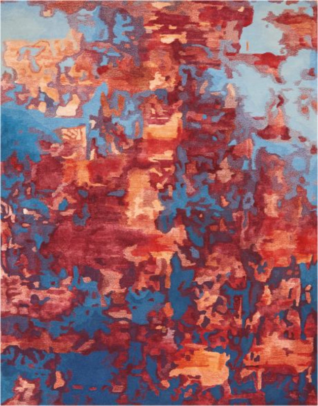 Nourison Prismatic Blue Flame Contemporary Rug - Crimson & Blue