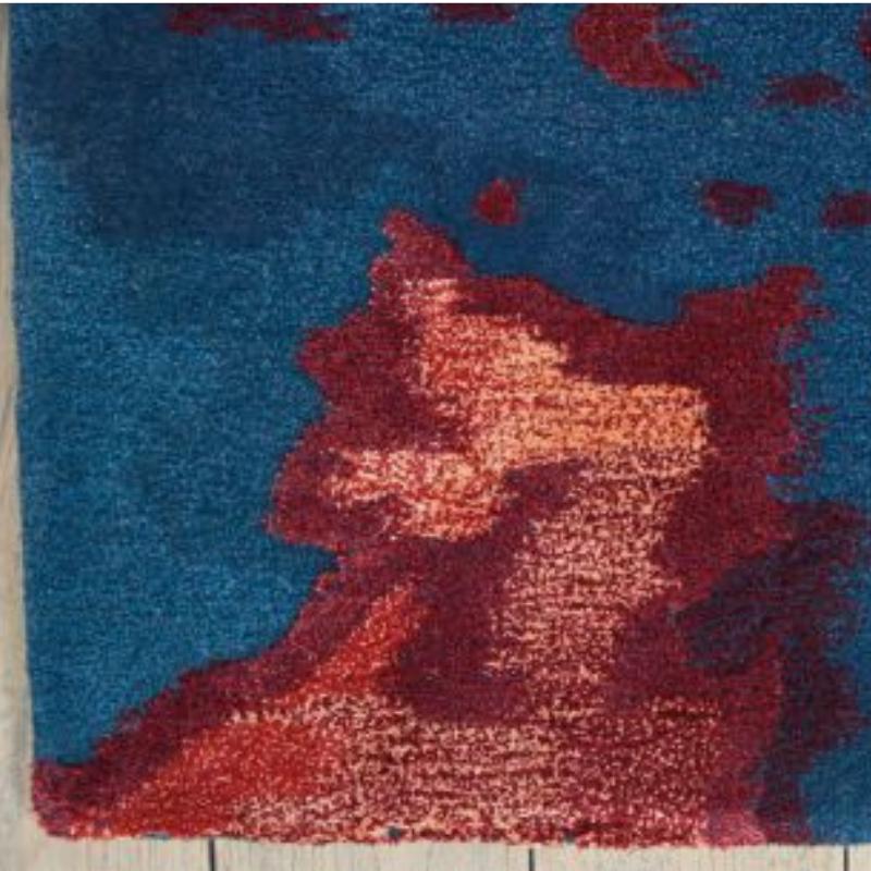 Nourison Prismatic Blue Flame Contemporary Rug - Crimson & Blue