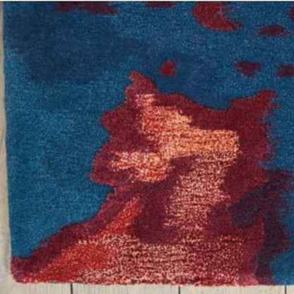 Nourison Prismatic Blue Flame Contemporary Rug - Crimson & Blue