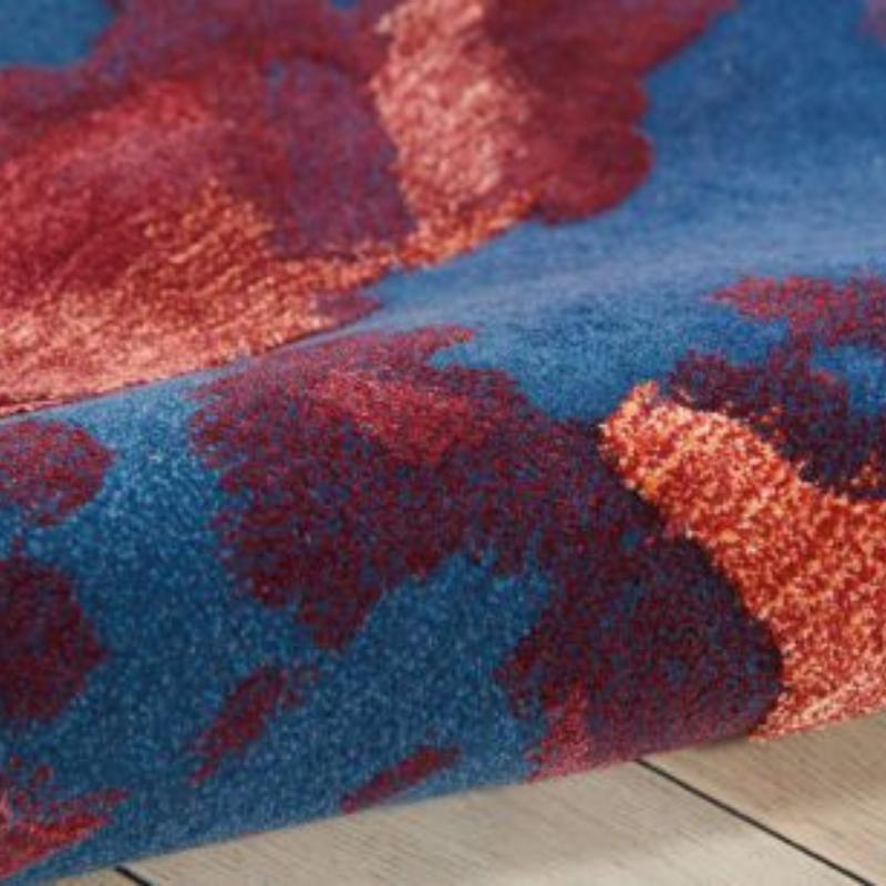 Nourison Prismatic Blue Flame Contemporary Rug - Crimson & Blue