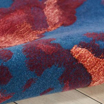 Nourison Prismatic Blue Flame Contemporary Rug - Crimson & Blue