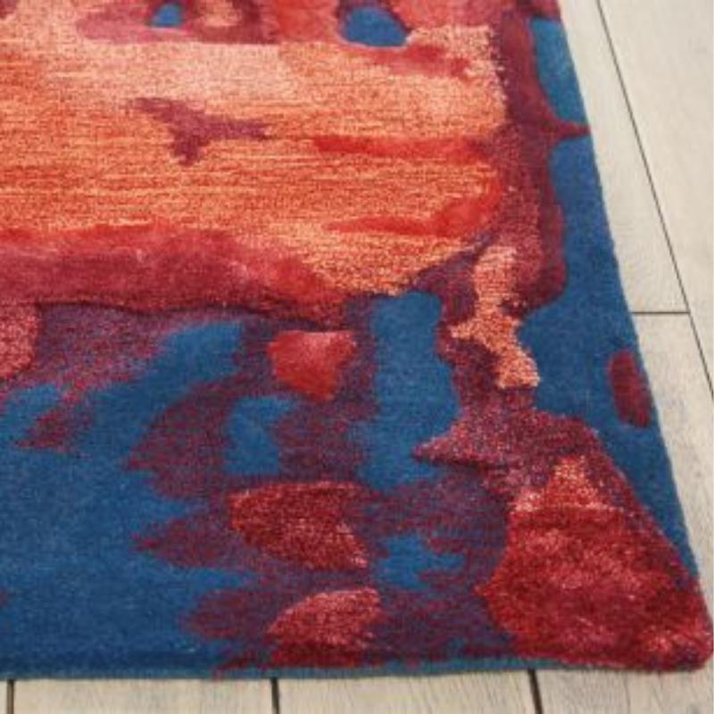 Nourison Prismatic Blue Flame Contemporary Rug - Crimson & Blue