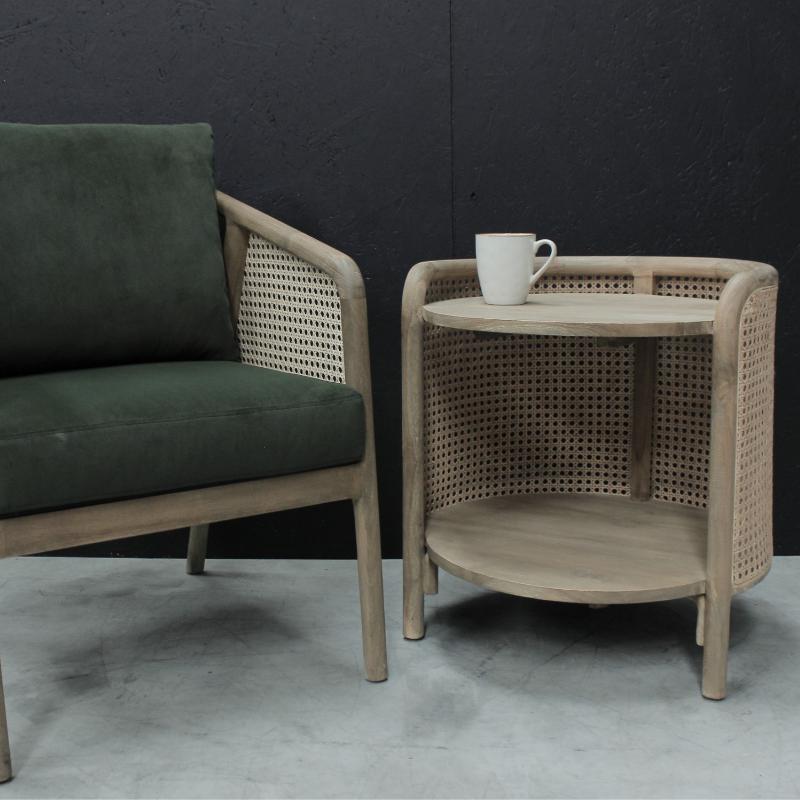 Avelor Solid Teak & Rattan Round Side Table