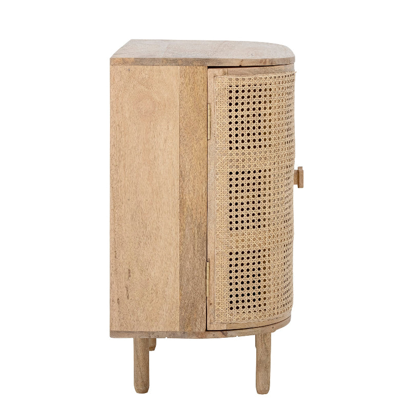 Wooden cabinet with a rattan door on a white background
