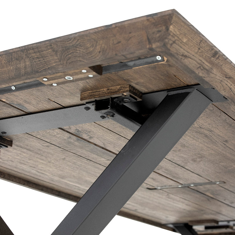 Wooden table with metal legs on a white background