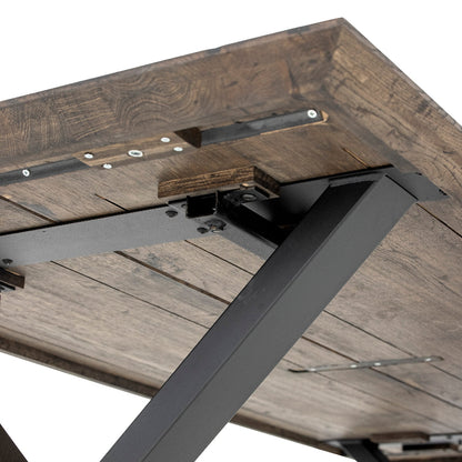 Wooden table with metal legs on a white background