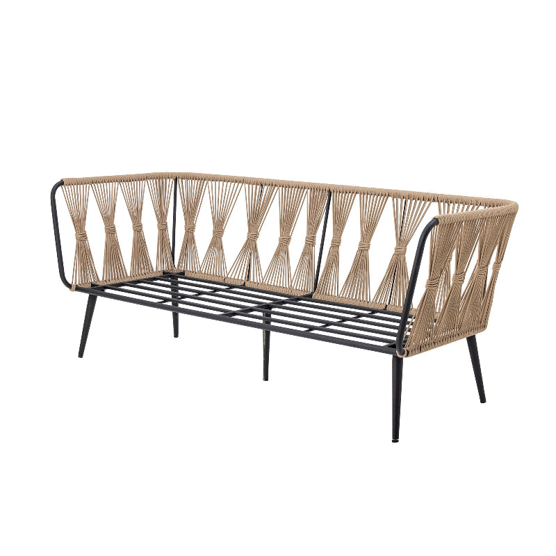 Woven bench with metal frame on a white background