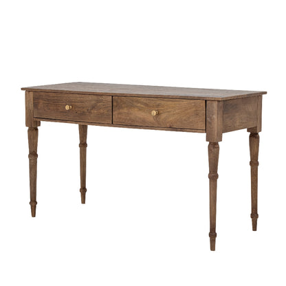 Wooden desk with two drawers on a white background