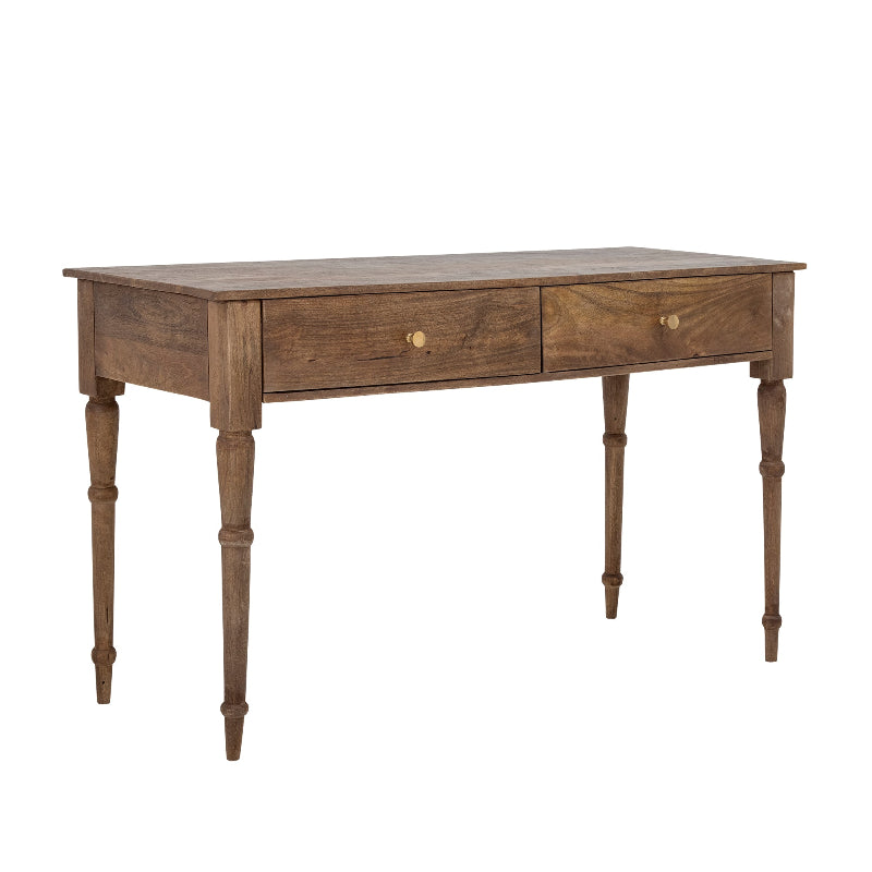 Wooden desk with two drawers on a white background
