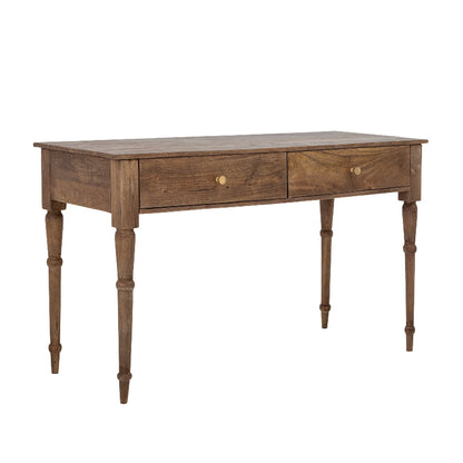 Wooden desk with two drawers on a white background
