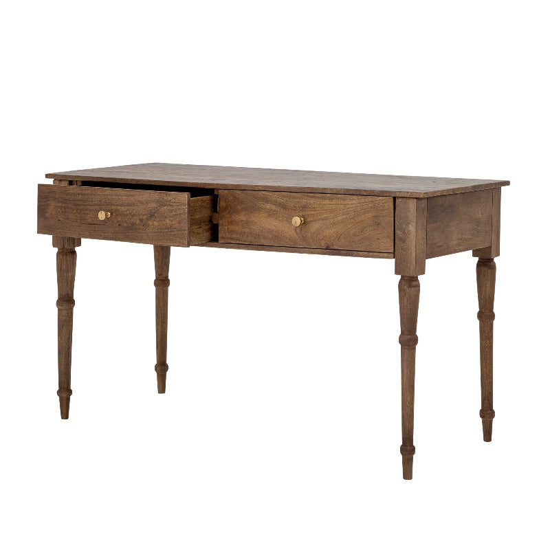 Wooden desk with two drawers on a white background