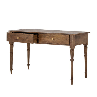 Wooden desk with two drawers on a white background