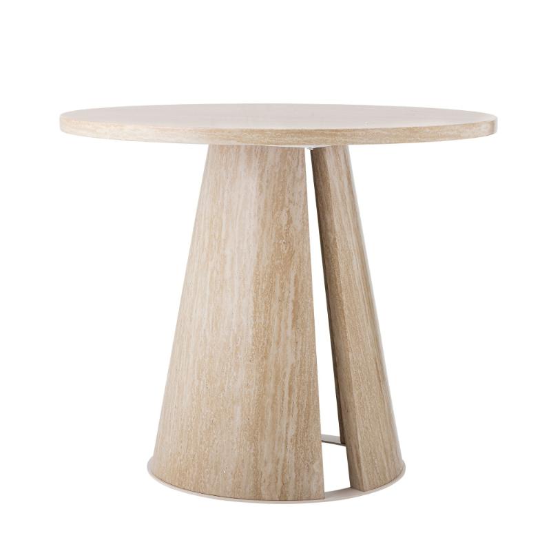 Round wooden table with a white surface on a white background