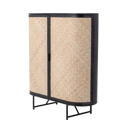 Cabinet with patterned doors and black frame on a white background