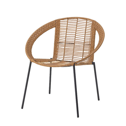Wicker chair with black metal legs on a white background