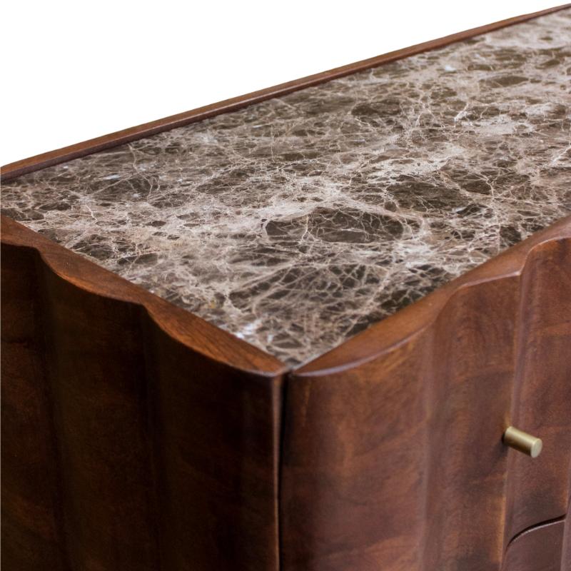 Wooden sideboard with marble-patterned top