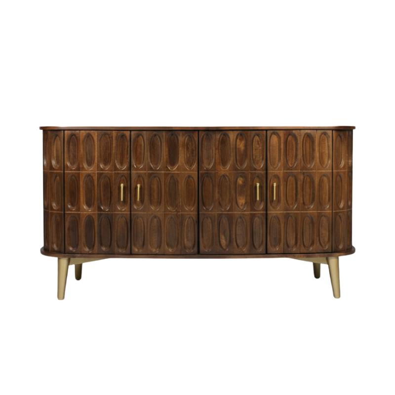 Avelor Jana Carved Solid Mango Wood 4 Door Sideboard