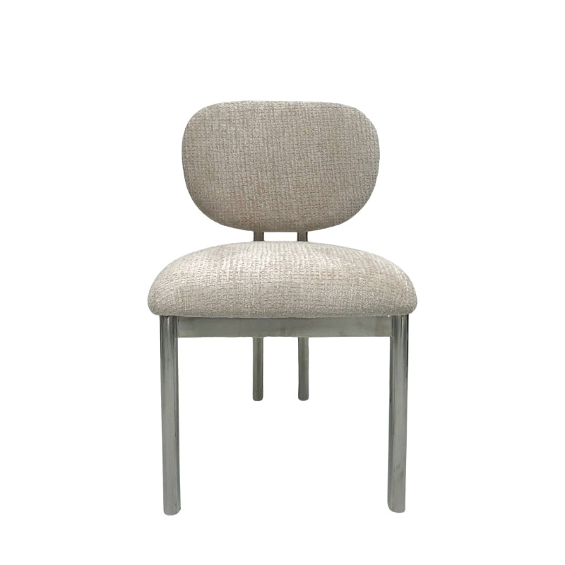 Beige upholstered chair on a white background