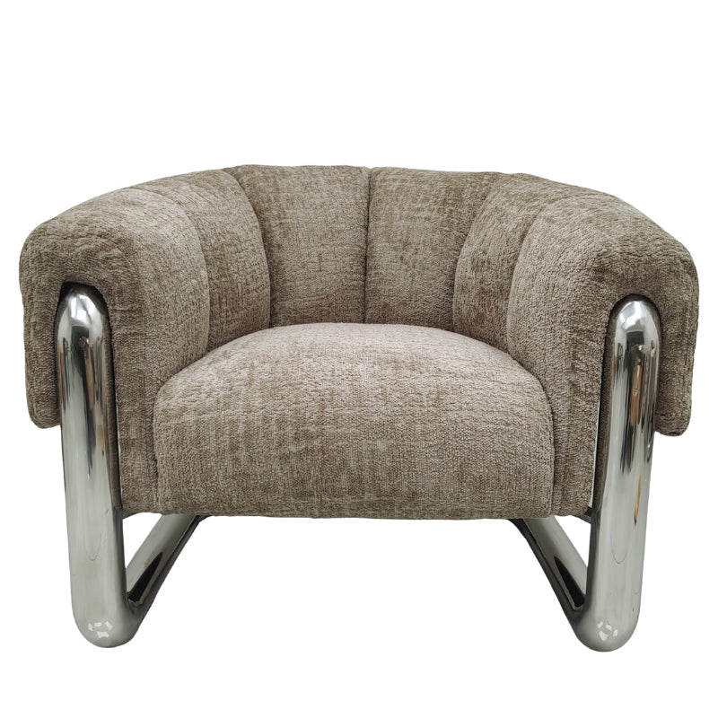 Brown armchair with chrome legs on a white background