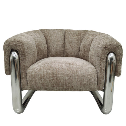 Brown armchair with chrome legs on a white background