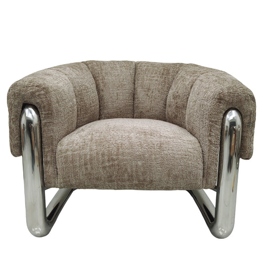 Brown armchair with chrome legs on a white background
