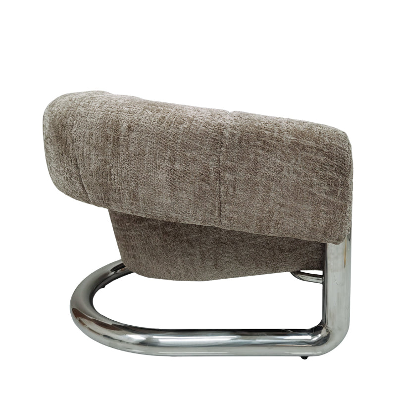 Brown upholstered chair with a chrome frame on a white background