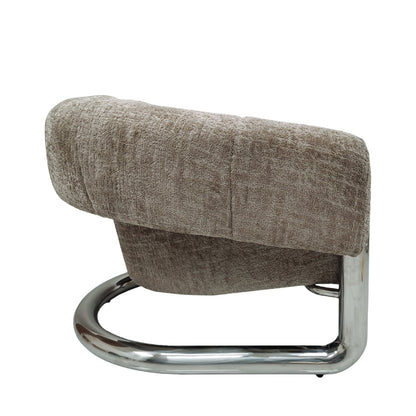 Brown upholstered chair with a chrome frame on a white background