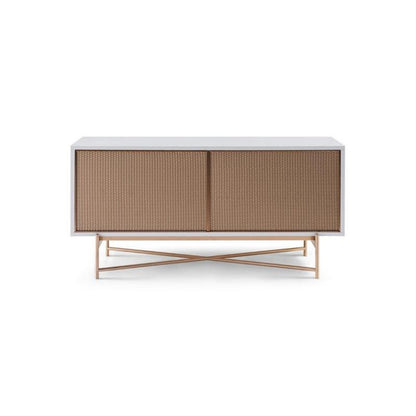 Gillmore British Design Adriana White With Bronze & Rattan Media Unit