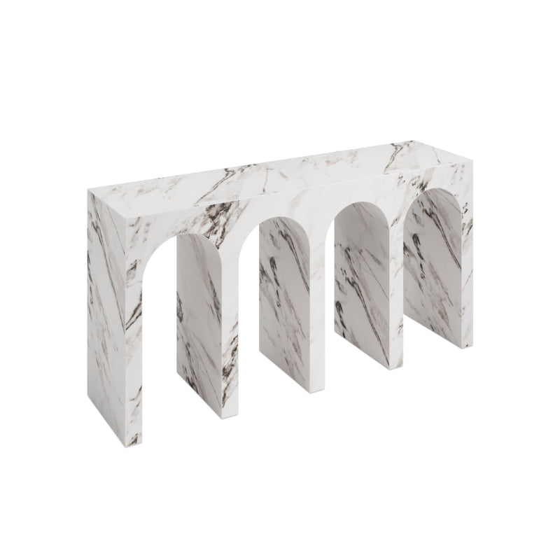 Marble-patterned side table on a white background
