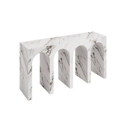 Marble-patterned side table on a white background