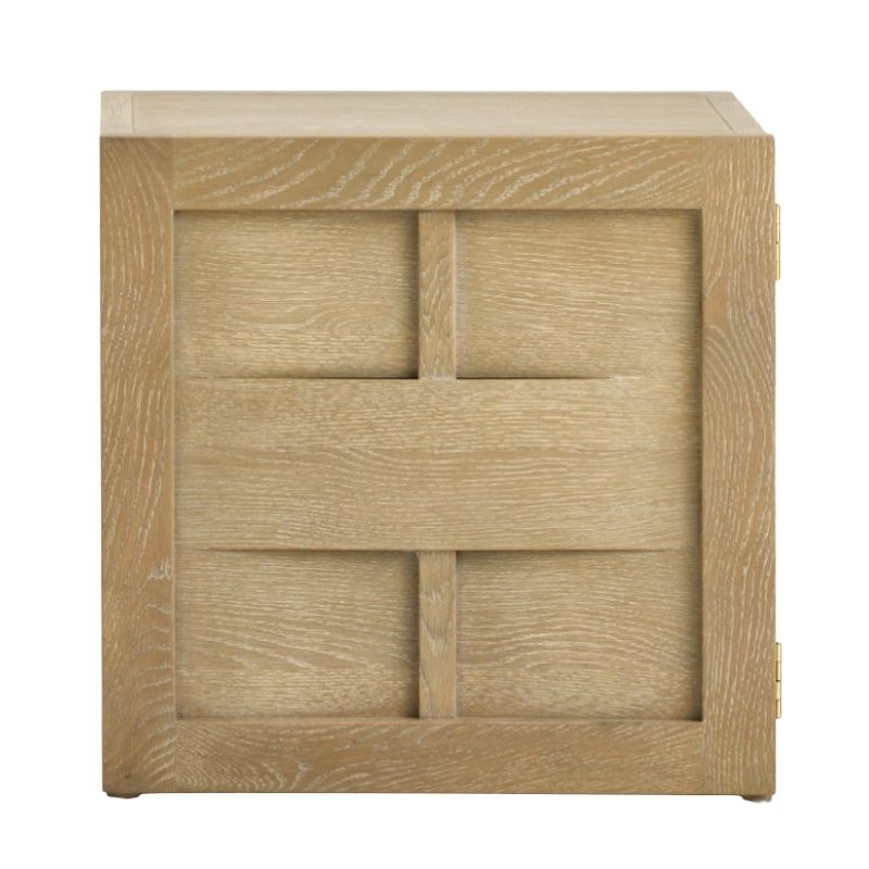 Wooden cabinet door with a geometric design on a white background