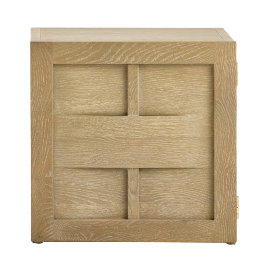 Wooden cabinet door with a geometric design on a white background