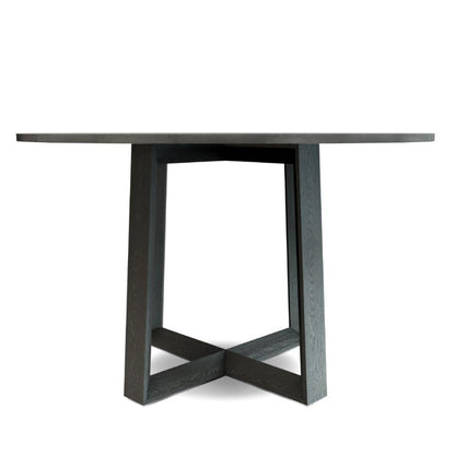 Black dining table with a modern design on a white background