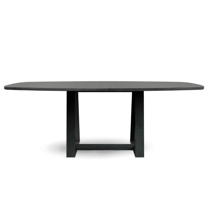 Black dining table on a white background