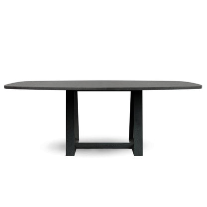 Black dining table on a white background