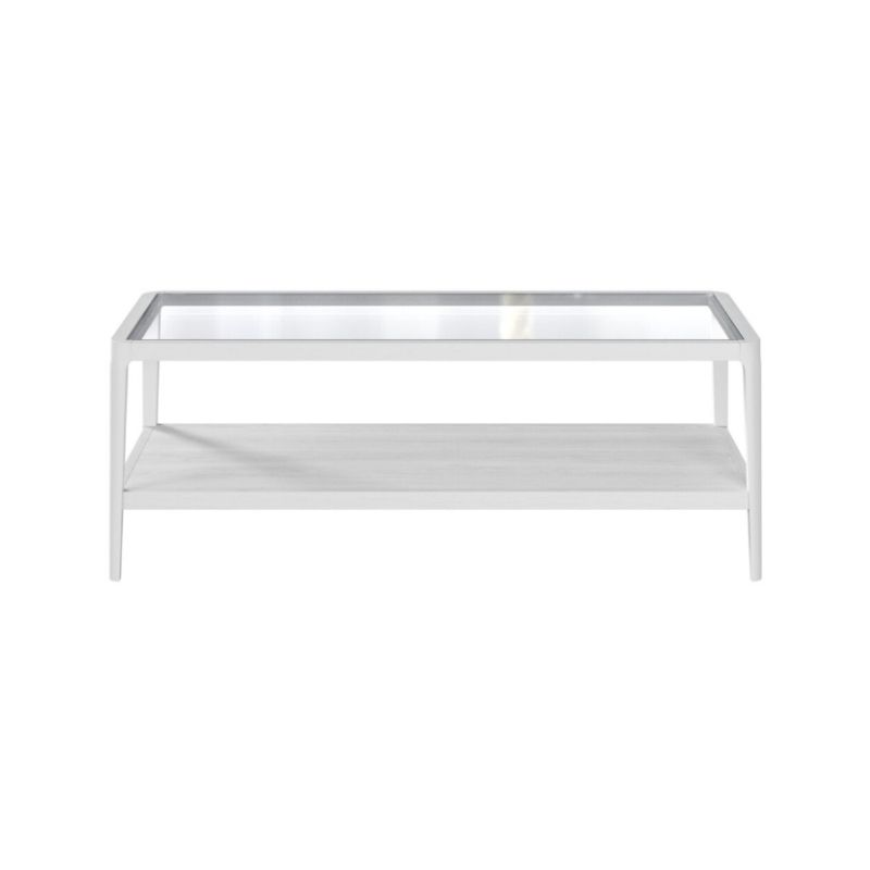 White coffee table with glass top on a white background