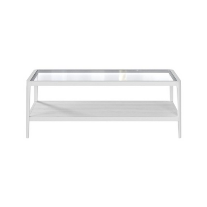 White coffee table with glass top on a white background
