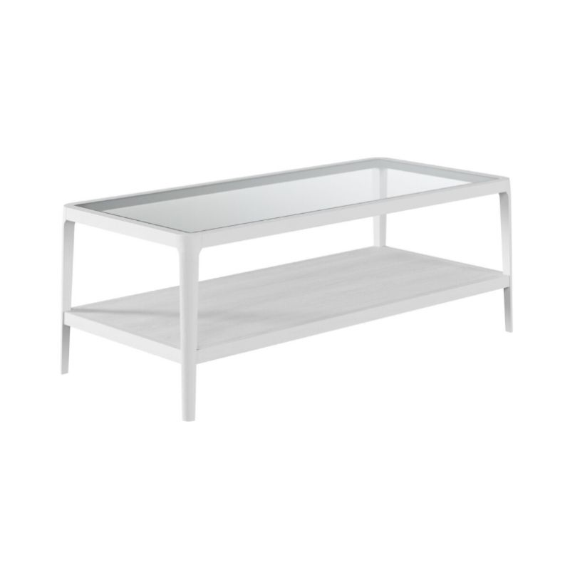 White coffee table with glass top on a white background