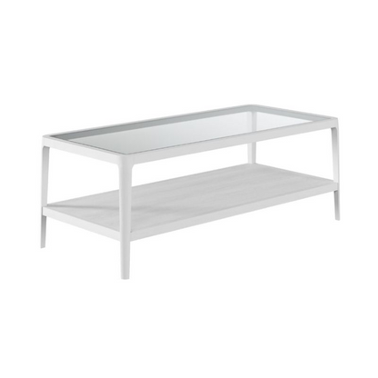 White coffee table with glass top on a white background