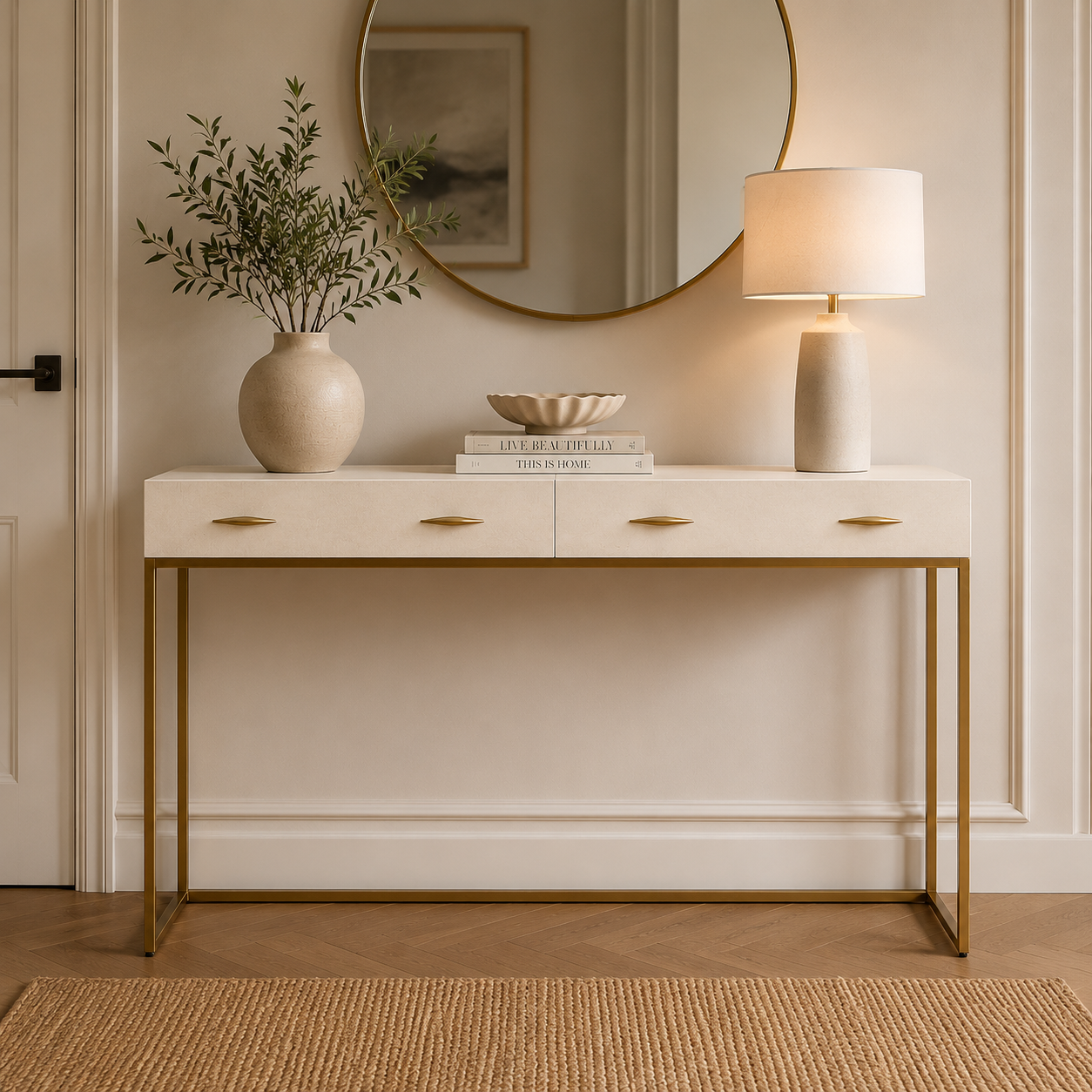 DI Designs Hampton Console in Ivory Shagreen