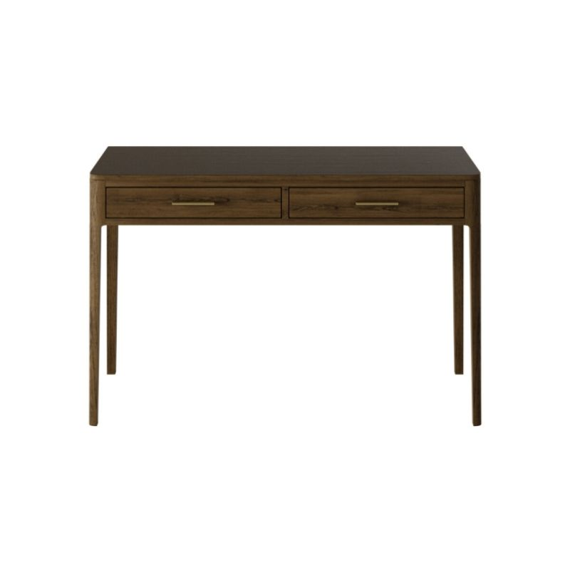 Wooden desk with two drawers on a white background